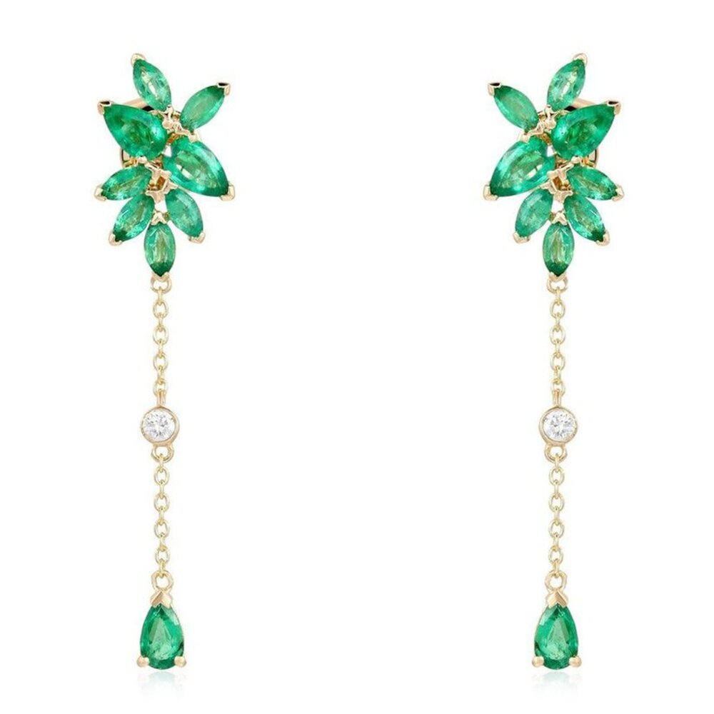 Green Sapphire 14K (or 18k upon request) Yellow Gold Diamond Earrings